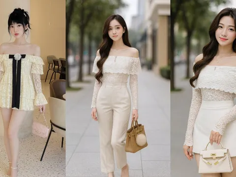 Diện áo ren trễ vai kiểu này đẹp chuẩn nàng thơ, dịu dàng mà đầy cuốn hút