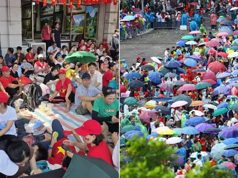 Người dân đội mưa, háo hức xếp hàng từ sớm đợi xem tổng hợp luyện diễu binh, diễu hành A80 lần 2