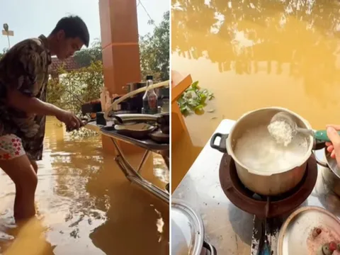 Lội nước lũ nấu “cơm cữ cho Hoàng hậu”, chồng Bắc Ninh khiến dân tình khen rần rần
