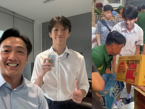 Mới 15 tuổi, con trai Cường Đô La - Hồ Ngọc Hà đã tự tay giúp đỡ bà con vùng lũ khiến netizen ngưỡng mộ