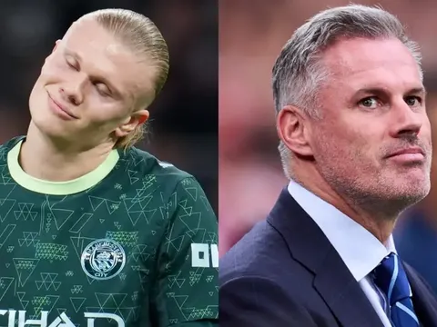 Erling Haaland ghi bàn và chọc Jamie Carragher trên sóng truyền hình