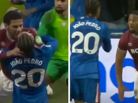 Hỗn chiến phút 90+7, Todibo bóp cổ Joao Pedro