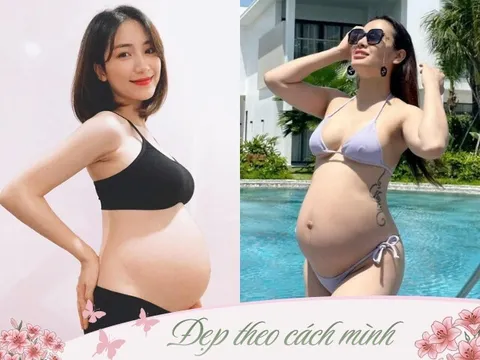 Ngắm loạt sao nữ Việt vén áo khoe bụng bầu: Người nóng bỏng với đồ tắm bé xíu, người được chồng vuốt ve khen xinh