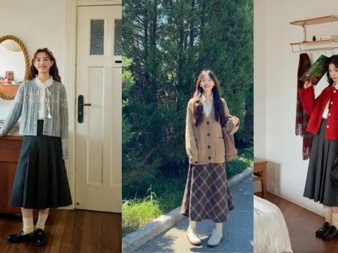 Công thức phối áo cardigan và chân váy midi giúp phong cách thêm thanh lịch