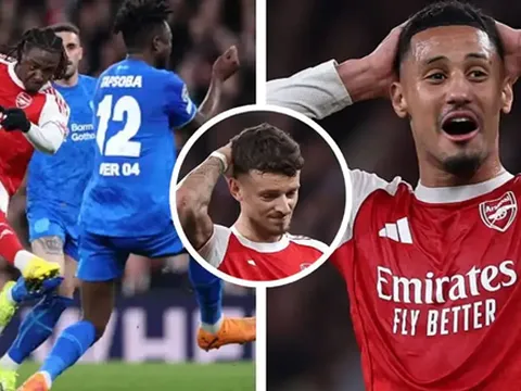 Saliba và White đứng hình sau bàn thắng thiên tài của Eze