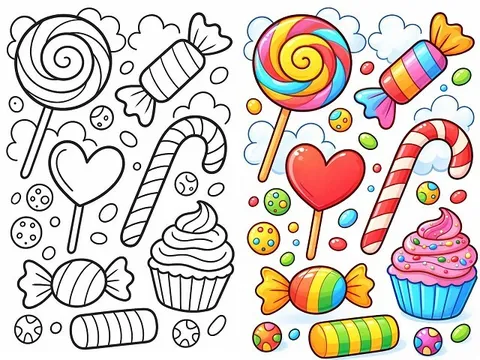 Gợi ý tranh tô màu bánh kẹo ngọt giúp bé học màu sắc, tăng sáng tạo và gắn kết với bố mẹ