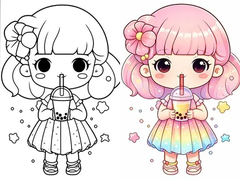 Tranh tô màu thế giới trà sữa ngộ nghĩnh, bé ngồi chơi cả buổi không chán