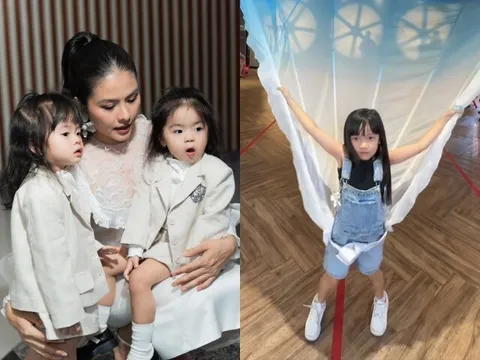 Vân Trang cho cặp song sinh học catwalk cùng lớp với bé Destiny nhà Nhã Phương, tự tin sải bước chuẩn "con nhà nòi"