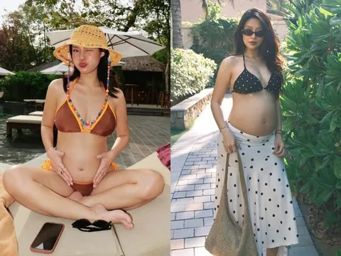 Hot girl Hà Nội mặc bikini bé xíu khoe bầu "sắp vỡ chum", con trai cả đáng yêu từng gây sốt trên sóng truyền hình