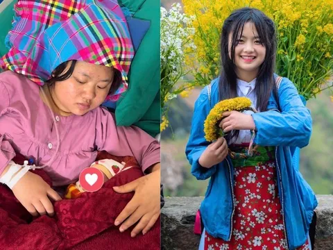 Cô bé Phúng Phính đeo gùi hoa nổi tiếng cả nước vừa sinh con: Nhan sắc khác lạ, thái độ của chồng mới gây chú ý