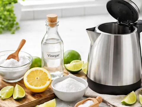 Ấm siêu tốc đóng cặn: 5 mẹo làm sạch nhanh, bật sáng như mới trong vài phút