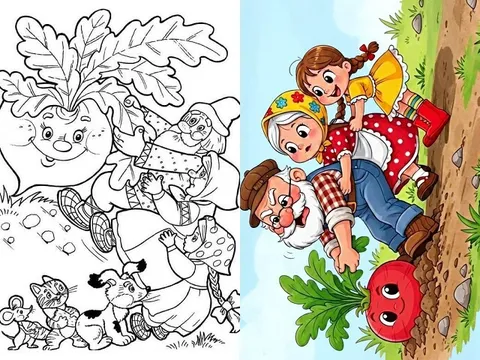 Tranh tô màu “Nhổ củ cải”, cách dạy trẻ tinh thần đoàn kết và hợp tác