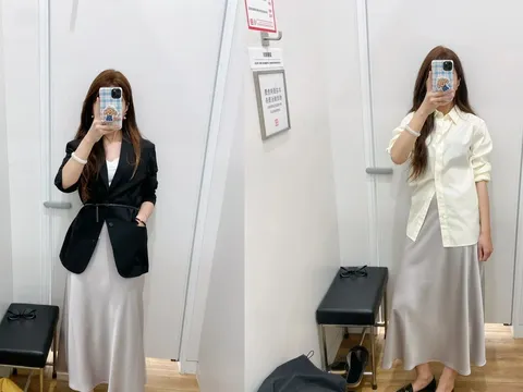 Chân váy satin trắng lên ngôi 2026: Công thức đen – trắng tối giản nhưng vẫn đủ sức nâng tầm phong cách