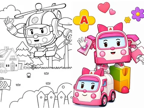 Tranh tô màu Robocar Poli, dạy bé học an toàn giao thông và kỹ năng sống