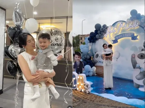 Mai Ngọc dùng cả xe tải bóng trang trí biệt thự mừng sinh nhật đầu tiên của quý tử, bé Panda sở hữu gương mặt điển trai