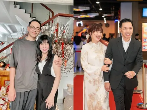 Con trai Cát Phượng vui vẻ trò chuyện cùng vợ sau của bố Thái Hòa, diện mạo điển trai chuẩn nam thần điện ảnh "nhà nòi"