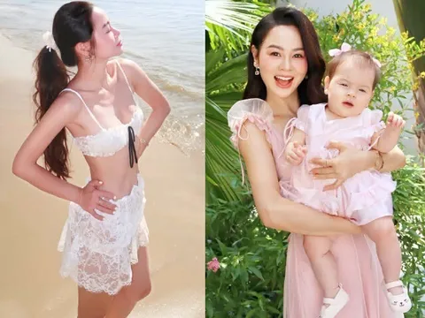 Cô giáo hotgirl TP.HCM khoe dáng với bikini giữa biển, không ngờ vừa sinh con chưa lâu, ái nữ lai Tây như búp bê