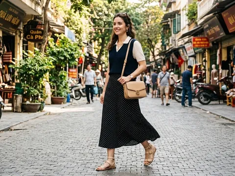 Váy chấm bi hè 2026 trở lại: Công thức mặc đơn giản nhưng tôn dáng bất ngờ