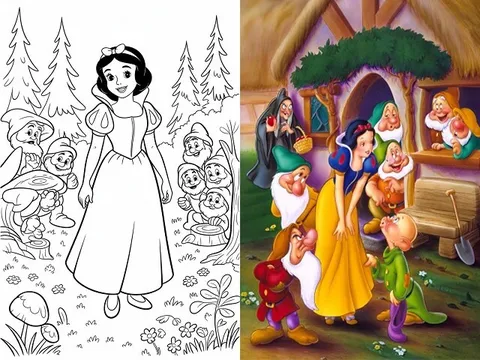 Bộ sưu tập tranh tô màu công chúa Bạch Tuyết và bảy chú lùn đáng yêu cho bé