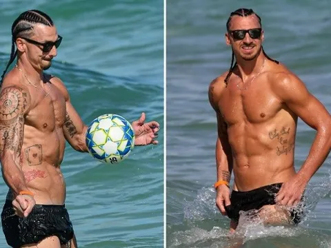 Ibra phô diễn kỹ năng chơi bóng trên bãi biển