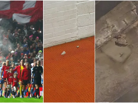 Fan M.U bị mảnh vỡ trần nhà rơi vào đầu ở Old Trafford