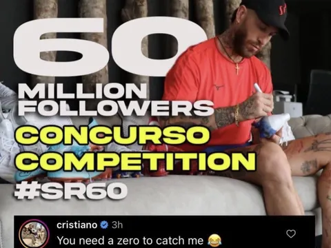Ronaldo 'flexing' khi Ramos mừng 60 triệu theo dõi trên Instagram