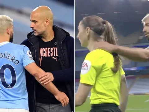 Aguero "ôm vai bá cổ" trọng tài, Pep lập tức phân bua