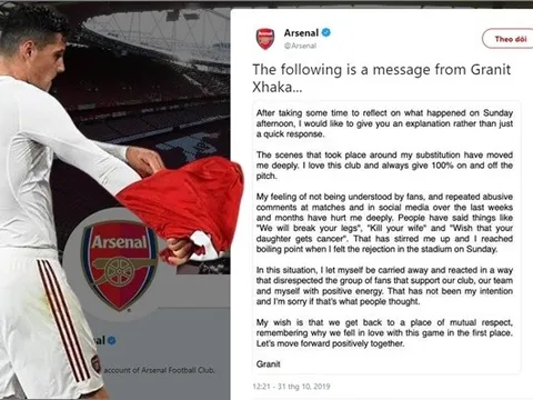 NÓNG: Xhaka đăng đàn giải thích lý do nổi khùng và xin lỗi NHM Arsenal