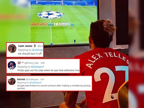 CĐV Man Utd: "Nhìn hàng thủ Quỷ Đỏ, có lẽ Telles phun cả ly coca vào tivi"