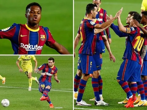 Hàng công Barca trong trận đại thắng Villarreal: Fati hay nhất
