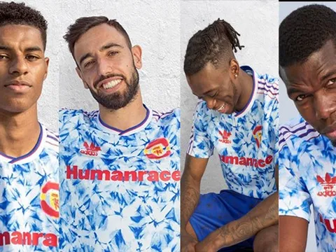 Pogba, Bruno, Rashford tạo dáng bên kiểu áo "retro" hoài cổ của Man Utd