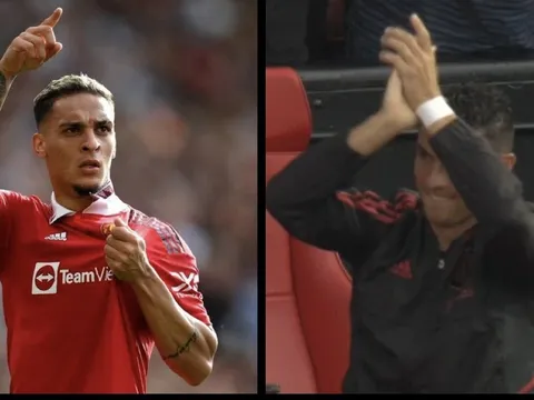 Ronaldo phản ứng chuẩn mực khi Antony ghi bàn ra mắt M.U