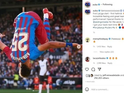 Sao Arsenal thán phục cú hat-trick của Aubameyang cho Barca