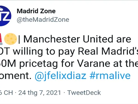 Xác nhận: Real đòi 60 triệu cho Varane, Man Utd đã có câu trả lời