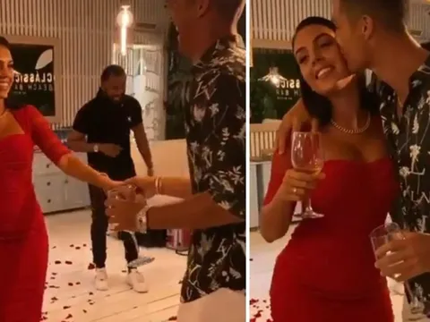 Bạn gái Ronaldo diện đầm đỏ bó sát người, khoe cơ thể quyến rũ