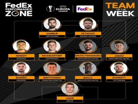 Đội hình tiêu biểu lượt đi vòng 1/16 Europa League: 3 sao Man Utd góp mặt