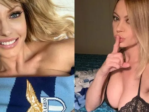 Hoa hậu Ý dùng khăn Lazio che thân để ăn mừng chiến thắng