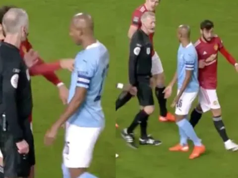 Bức xúc, Fernandes 2 lần "tẩn" Fernandinho trước mặt trọng tài