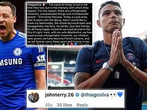 Thiago Silva nói lời chia tay PSG, John Terry lập tức làm 1 điều