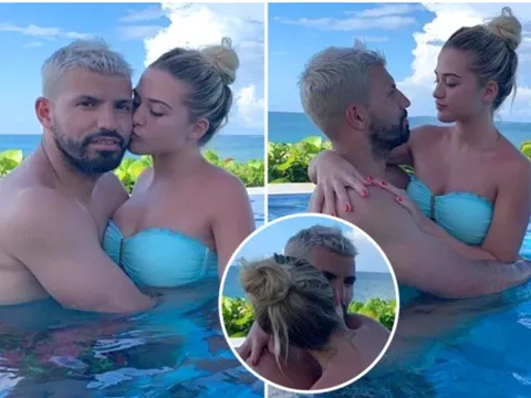 Thư giãn bên bể bơi, Aguero tình tứ với bạn gái trẻ bốc lửa