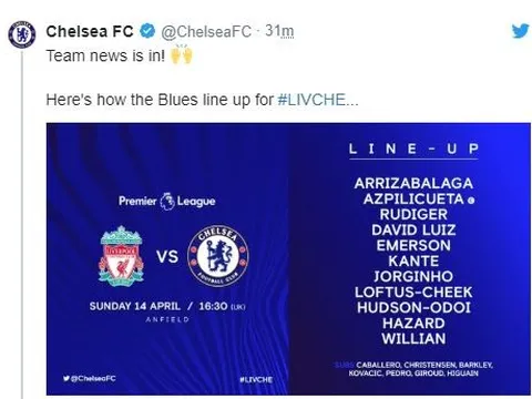 Nhìn đội hình ra sân, NHM Chelsea quên cả Higuain lẫn Giroud