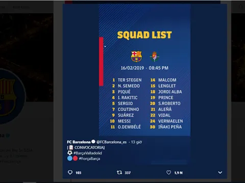 Fan Barca bức xúc vì đội hình thi đấu trước Valladolid