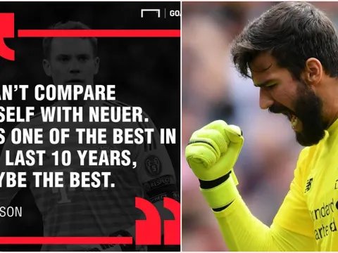 Alisson thừa nhận thua kém 1 người, không phải De Gea