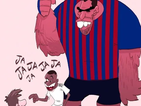 Hí họa Luis Suarez hóa khổng lồ, một tay loại Real khỏi cúp Nhà vua