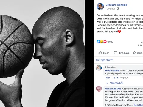 Ronaldo, Messi và loạt sao bàng hoàng khi Kobe Bryant tử nạn