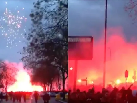 Thua đau Man United, CĐV PSG... "nhuộm đỏ" cả bầu trời