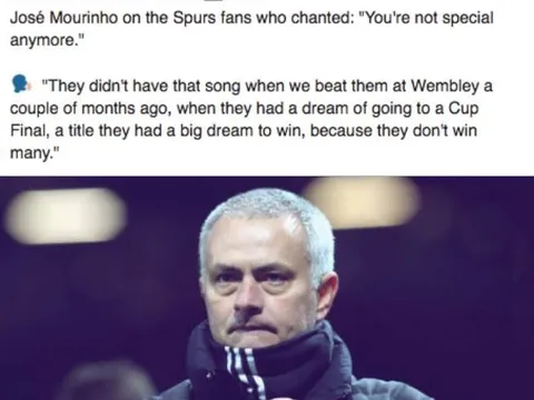 NHM MU 'phát cuồng' vì lời đáp trả của Mourinho dành cho fan Tottenham