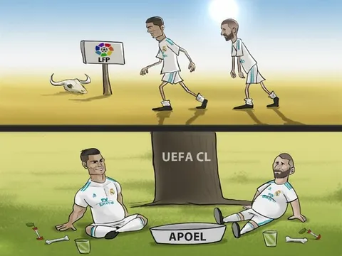 Biếm họa Ronaldo, Benzema no lặc lè sau khi đánh chén APOEL