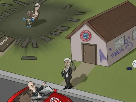 Biếm họa: Ancelotti vác ba lô rời Bayern, giáo sư thư giãn bên 'nhà nát'