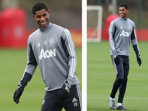Bỏ lại nghi án chấn thương, Rashford tươi như hoa trên sân tập của Man Utd